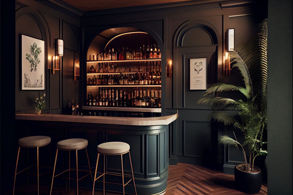 Eine elegante und moderne Speakeasy-Bar.